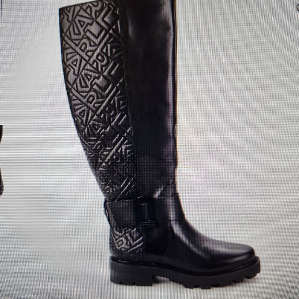 Karl Lagerfeld Black Leather "Meara" Logo Quilted Knee-High Boots. Nib. Size 5
